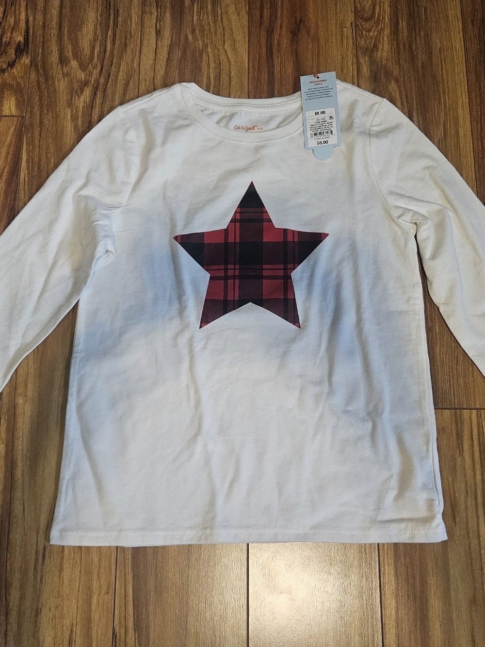2-Piece Bundle Cat & Jack White Long-Sleeve Tee with Red Plaid Star